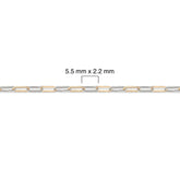Two-tone gold-filled and sterling silver chain with dimensions labeled on a white background